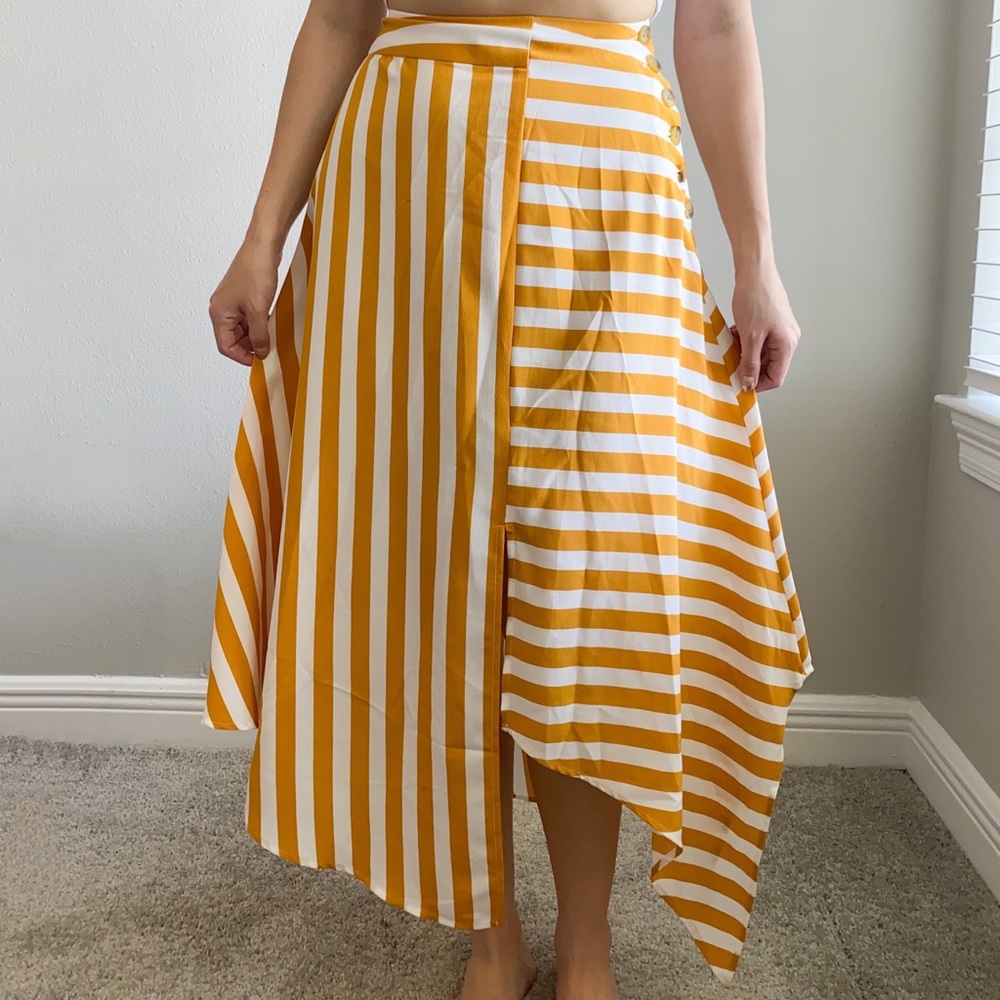 Asymmetric Striped Crepe Skirt